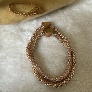 Heart Breaded Chain Bracelet Gold And Pink Gold 2pieces Set Pull On